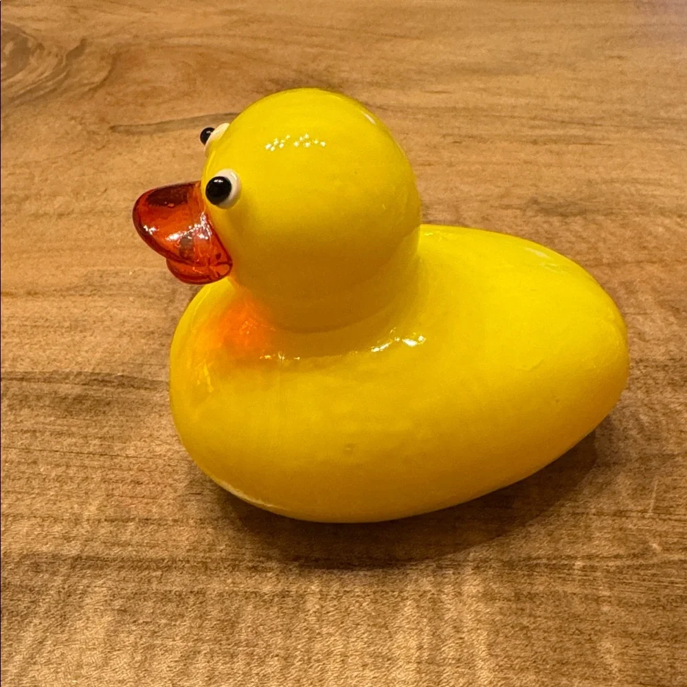 Hand Blown Glass Duck MCM Jeepers Baby Announcement Decorative Yellow Ducky